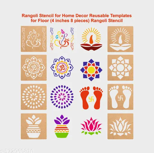 Rangoli Stencil for Home Décor 8 pieces set each 4 inch