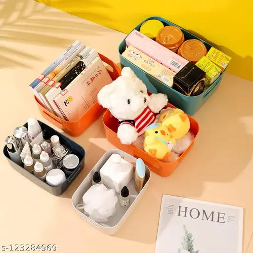 3 Pieces Plastic Storage Basket Multipurpose Colorful for Kitchen & Home Organiser Box for Wardrobe, Fruits Vegetables, Toys, Stationary items (25 x 16.5 x 10 cm)