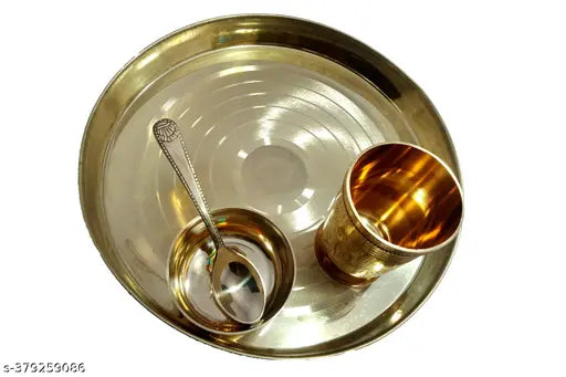 combo of 4 item / 2 bal gopal / laddu gopal dress and full ornaments of bal gopal with bhog thali puja thali prasad thali set