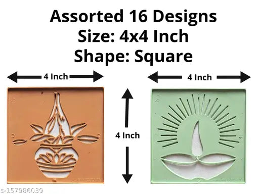 Artonezt Ready to Draw Rangoli Making Stencils for Navratri Pongal Diwali Pooja Mandir Floor Decoration (Size 4x4 inches) + (Size 3x7 inches) + (Size 3x3 inches) - Set of 28 DIY Rangoli Stencils