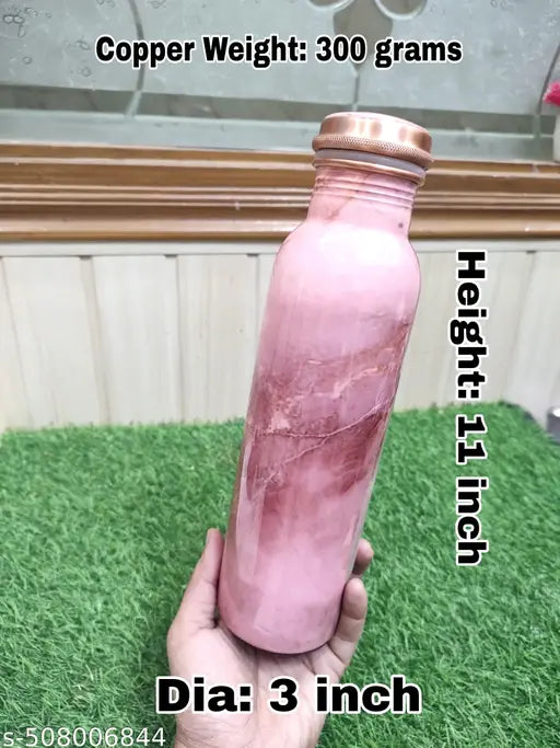 900ml Pure Copper Water Bottle For Drinking – 34 Oz – Ayurvedic Pure Copper Pink Stone Design Meena Water Bottles For Drinking More Water - Leak Proof Heavy Duty Copper Vessel 100% Leak Proof, For Home, Office, Gym Gift