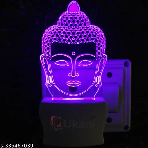 Talgo GOD BUDDHA Acrylic 3D Optical Illusion Night Lamp, RGB 7 Colors Auto Colour Changing LED Plug and Play Night Light, Office Day Light, For Home and Office Use, Best for Gift, Multicolour - 7CM+3.5CM