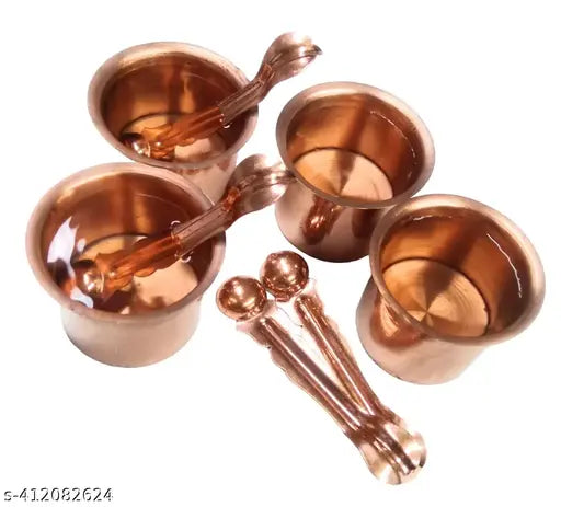 Copper Panchpatra With Aachmani In For Purpose Of Home Temple, Havan And puja (4 Set Of ) Panchpatra with Achmani