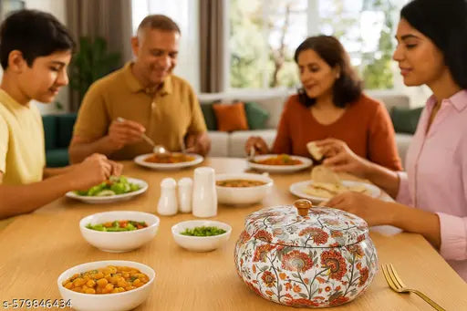 VANMAYA Handcrafted Wooden Chapati Box | Designer Wooden Roti Box with Lid | Multipurpose Hotpot Storage Box for Kitchen Dining | Insulated Wood Roti Container with Floral Print | Traditional Indian Kitchenware