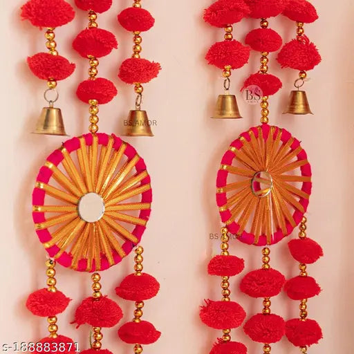 Bellu 4 Dual Red Chakri Latkan Traditional Hanging Latkan for Party, Wedding, Room, Home, Main Door ,Diwali Decoration Items wall decor & hangings