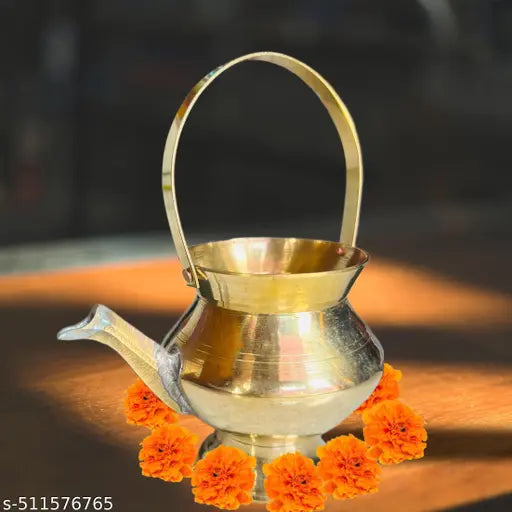 Bhabani Antique Shop Brass Kalash | Kamandulu | Pital Komndol | Lota Kamandal Small Size For Rituals ( Brass 7 cm )