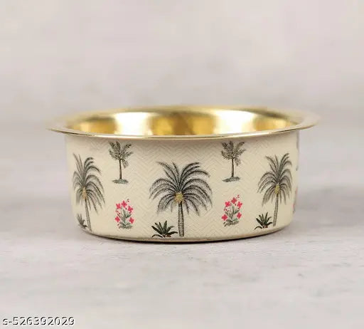 I M HANDICRAFT PRESENTED Brass Coffee Dabara Mirroring Coconut Tree printed Pure Brass South Indian Filter Coffee Set | Enamel Meena Printed Tumbler & Dabara Set | Traditional Brass Coffee Cup with Luxurious Gold Finish (Set of 1 Tumbler, 1 Dabara)