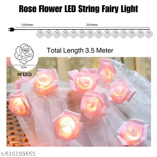 Rose Flower LED String Fairy Light, 14 LED 3 Meter Night Light for Home Decor, Plastic Rose String Lights for Bedroom, LED Light for Indoor & Outdoor Decoration (Pink, Plug-in)