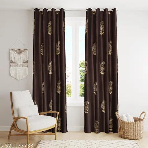 PRAFULL MILLAURE Polyester Full Bella Abstract Room Darkening SingleCurtain for Door, Window,7 Feet, 5 Feet,BROWN