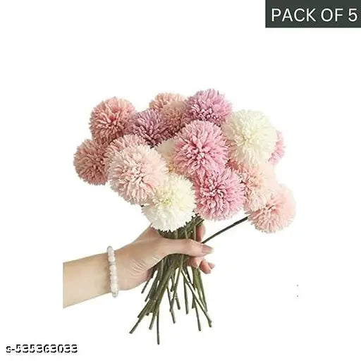 X4cart 5-Piece Artificial Chrysanthemum Ball Hydrangea Flower Sticks, Fake Flowers for Home Decoration, Craft, Gifting, Wedding, Marriage, Festival, Office, Bedroom, Balcony, Living Room, Gift, Table, Showpiece Plants, Art and Craft DIY, Décor(Multi, Pack