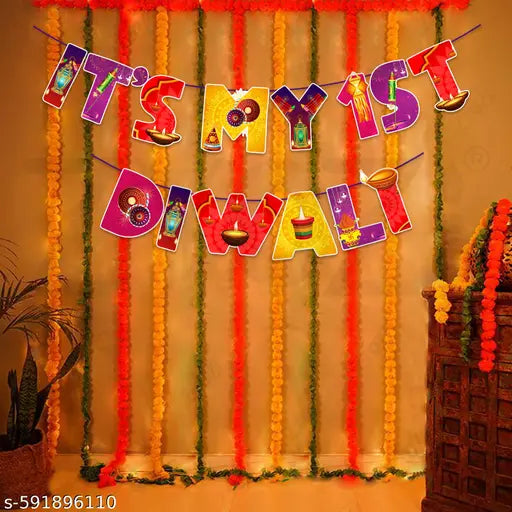 Zyozi® It's My 1st Diwali Paper Banner | Diwali Decorations for Indian Party | First Diwali Decorations Kit | Happy Diwali Kit (MultiColor)