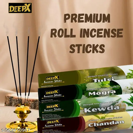 Tulsi Agarbatti 100gm Roll, Chandan Agarbatti 100gm Roll, Kewda Agarbatti 100gm Roll, Mogra Agarbatti 100gm Roll | Premium Agarbatti Sticks | Agarbatti for Gifting | Natural Fragrance Agarbatti | Low Smoke Incense Sticks | Handmade Agarbatti Online | Agar