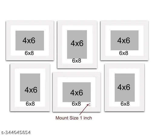 Ag Crafts Decorative White Premium Set of 6 Individual Wall Photo Frame (6" X 8" Picture Size matted to 4" x 6")