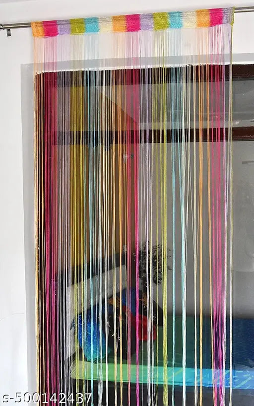 Fancy String Threads Beads Curtain| Transparent Thread Curtains| Door Beads Curtain| Polyester Multicolor Threads Door Curtain | 4*7 Feet, Set of 1 piece
