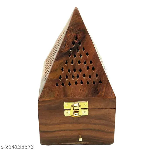 Macklet Dhoop and Loban Burner BoxBakhoor Burner Wooden Incense Sticks Holder Wooden Pyramid Incense Box Ash Catcher Home Fragrance Stand Holder Agarbatti & Dhoop Dan(Box) Brown