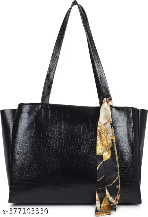 Aesthetics Croco Handbags and Tote Bag for Women and Girls (Black)