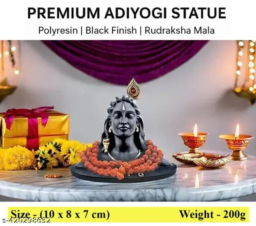 ADDEND Premium Adiyogi Shiva Statue Idol Murti | Black Polyresin Adiyogi with Rudraksha Mala | Small Shiva Idol for Car Dashboard, Home Decor, Office Desk, Pooja Room, Meditation Showpiece & Spiritual Gift | Diwali Decoration Gift | 10 cm