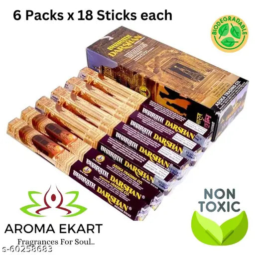 Bharat Darshan Sticks / Agarbatti Stick/Incense Packet 6 Packs x 20 Sticks Total 120 Sticks |  Get wooden incense stand free !!!!