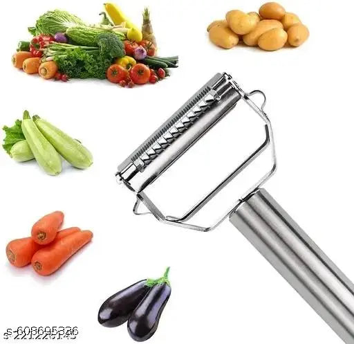 Stainless Steel 2 in 1 Julienne Vegetable Peeler Multi-Functional Fruit Vegetable Shredder Slicer Double Planing Cutter Potato Cucumber Carrot Melon Grater (Silver)