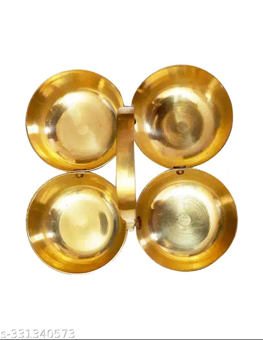 Brass Chowmukh, Chowmukh Stand for Haldi,kumkum,Rice and Sugar, uses for Welcome Someone and for puja at Home, Office, Temple, Made of Pure Brass, Easy to Carry, Best Gift for This Diwali, Small Set of 1 Puja Articles pooja need set pooja that temple bras