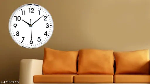 Elegant OFFICE SILVER 10-Inch Round Wall Clock with White Dial