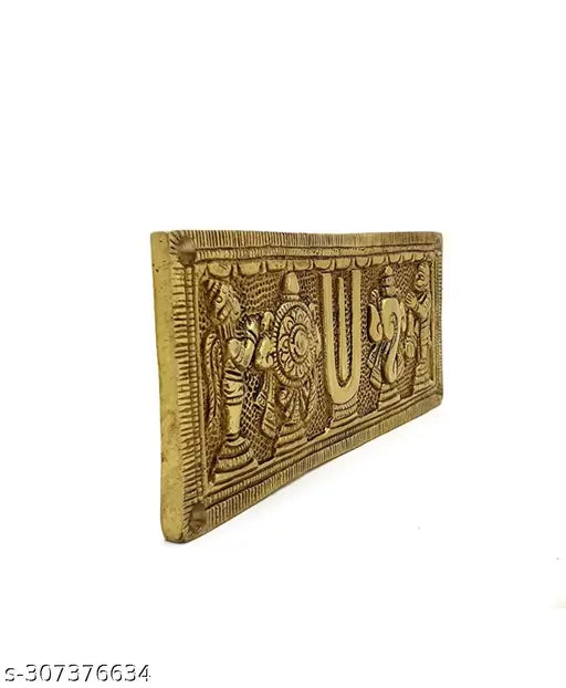 Tirupati shankh chandra tilak metal wall hanging showpiece with hanuman ji and gradu devta and pray with God vishnu that have positive vibes for home and good for vastu and Lord Vishnu Symbol Shankh Chakra Namah Decorative Metal Plate Statue Sculpture for