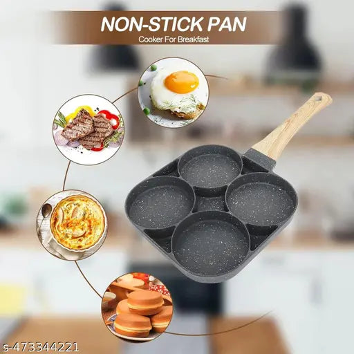 Egg Frying Pan Nonstick Pancake Pans 4-Cups Cookware Pancake, Omelets Pan, Idle Non Stick Plat Harmless With Wooden Handle For Kitchen Electric Stove For Induction Cooker (Pack Of 1)