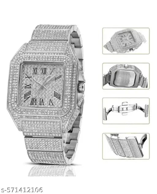 New Trending Analog Watches Diamond Watches For New Generation Boys & Mens (Special For Party Wear) Color - Silver