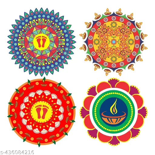 Decal Shop beautiful colorful four rangoli set for diwali decoration wall sticker (30 cm x 30 each, pack of 4)_25