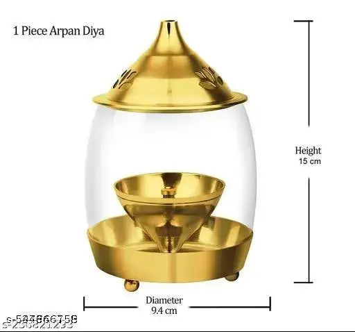 Diya 6 Inches Brass Akhand Deepak Diya for Pooja with Borosilicate Glass Cover Oil Brass Lamp Diya Puja Perfect for Diwali Gifting and Home Decor (Arpan 6 Inch)