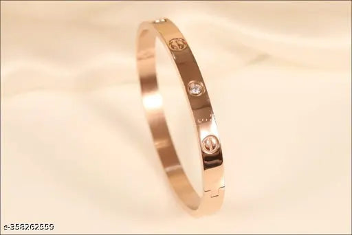 Honbon Rose Gold Plated Tennis Bracelet Handcrafted Bangle-Style Bracelet/Kada With magnetic Clasp for Women and Men(Pack of 1)Trendy Designer Love Bracelet for Couples Easily Wear up Casual,College & PartyWear