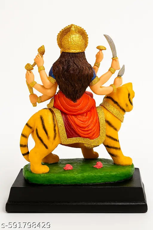 AnguVeda Resin Maa Durga Statue/Sherawali MATA (Multicolour, 9 Inch) JAI MATA DI