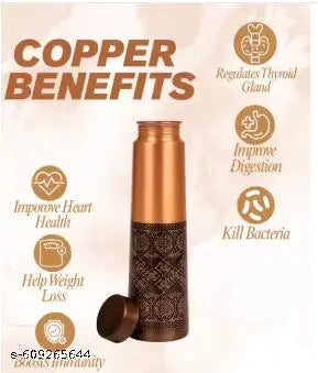 Vogue Venture Pure Copper Water Bottle (1000 ML) Designer Tower Shape Engraved Floral Pattern  Ayurvedic Handmade Traditional Bottle | Decorative Antique Printed Stylish Eco-Friendly Leak Proof Copper Bottle for Drinking Water & Health Benefits For Office