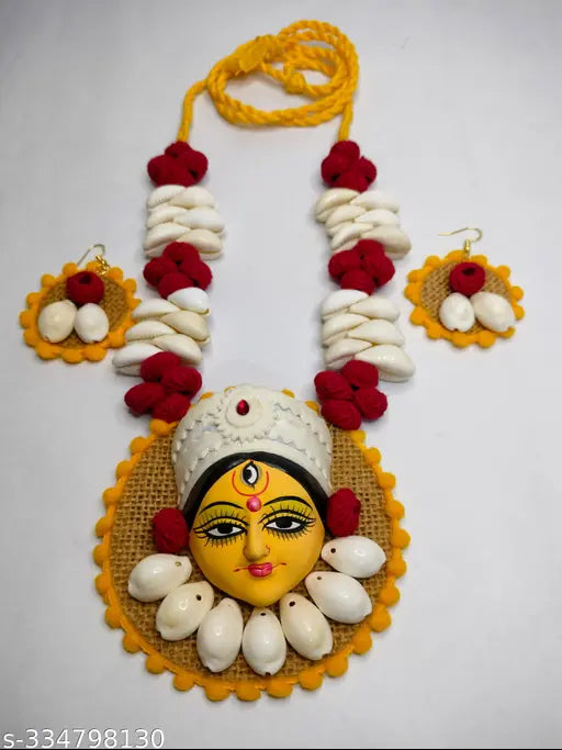 Necklace set maa Durga, Cotton ball Jewellery set