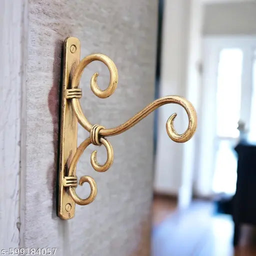 Antique Gold Finish Handcrafted Iron Wall-Mounted Hanger for Lantern, Diya, Bird Feeder, and Ornament String-Lights – 2-Piece Set