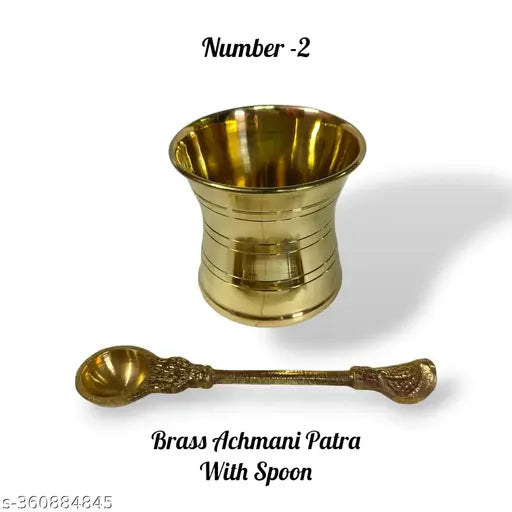 Brass Achmani panchpatra heavy with spoon 1 set