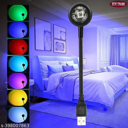 BTK Trade Sunset Projection Lamp With 7 Colors Modes | 13 Functional Modes, 360 Degree Rotation | Usb Night Light Romantic Visual Ambient Light For Bedroom Car Party Selfie Decor, LED, MULTICOLOR