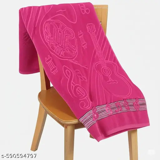 Elegant Pink Cotton Bath Towel – Music Pattern | 30x60 Inch | Soft & Washable