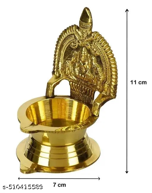 Kalais Brass Laxmi Diya Gajlakshmi Oil Lamp for Pooja Home Decor Kamakshi Deepak Decorative Mandir Temple Diwali Puja Wedding Gift Height 4 inch