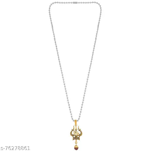 RN Antique Plated Brass, Lord Shiv trishul with Shiva Rudraksha Pendant Locket Necklace for Men and women