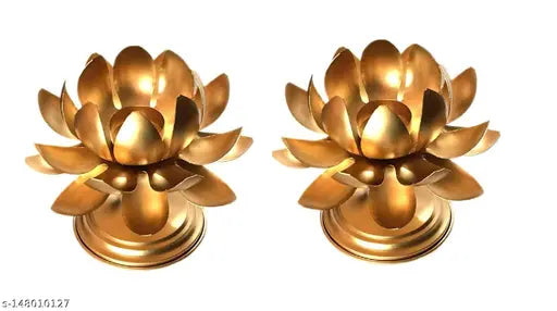 Lotus Shape - Brass Finish Tea Light Candle Holder, Pack of 2 pieces Brass Material Tea light Candles / Pillar Candle / Votive Candle.