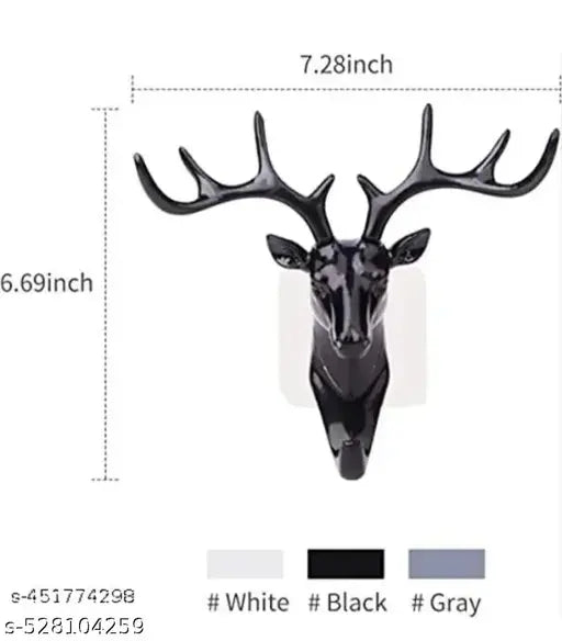 Deer Head Key Holder Wall Mount Sticker (Pack of 2) , Deer Head Key Holder , Key Organizer , Modern Wall Art , Creative Key Storage ,Wall Decor , Decorative Key Holder , Key Hanger