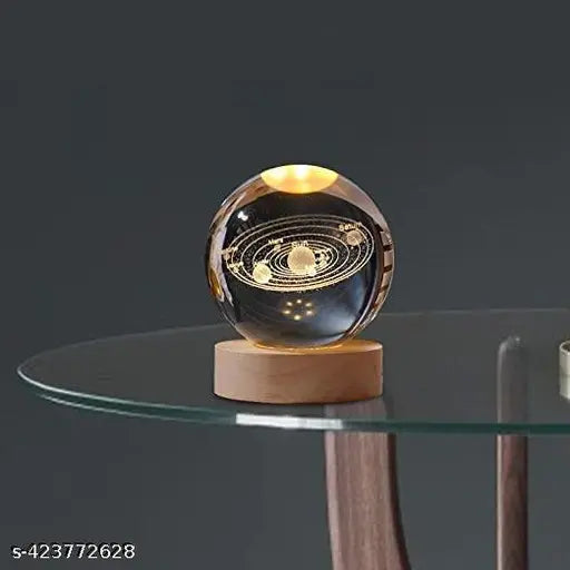 3D Galaxy Crystal Ball Night Lamp,Creative Engraved Crystal Ball Night Light, USB Table LED Wooden Crystal Ball for Home Office Decoration Birthday Gift Adults (Galaxy)