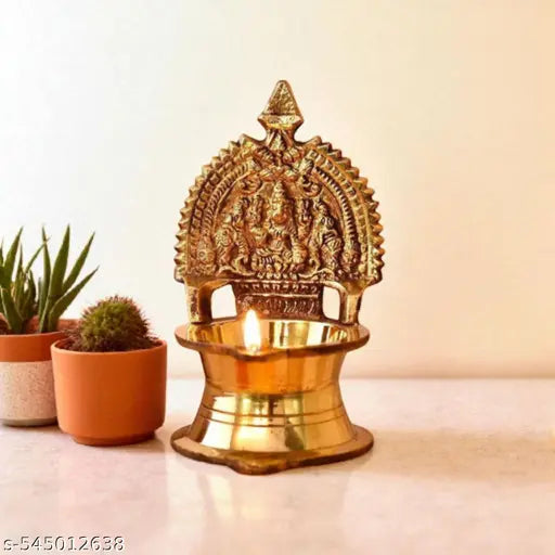Brass Kamakshi Singhasan Diya for Pooja | Laxmi Lotus Throne Brass Diya (Height 8.8 cm)For Diwali Decoration, Puja