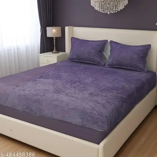 SUKHENTERPRISES PRESENTS 350 TC Winter Collection velvet Elastic Fitted Woolen Bedsheet With Pillow Covers (Pack of 1) -Fits Up to 8 Inches Mattress