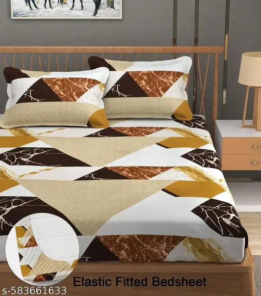 Geometric Pattern Double Bed Sheet || Contemporary Design Double Bed Sheet with Pillow Covers || Stylish Printed Fitted Sheet for Double Bed || Trendy Double Bed Sheet with Pillow Covers ||