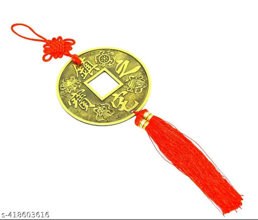 Vastu Fengshui Big Lucky Coins Wall Hanging for Luck, Car Decoration Rear View Mirror Hanging Accessories Feng Shui Coins