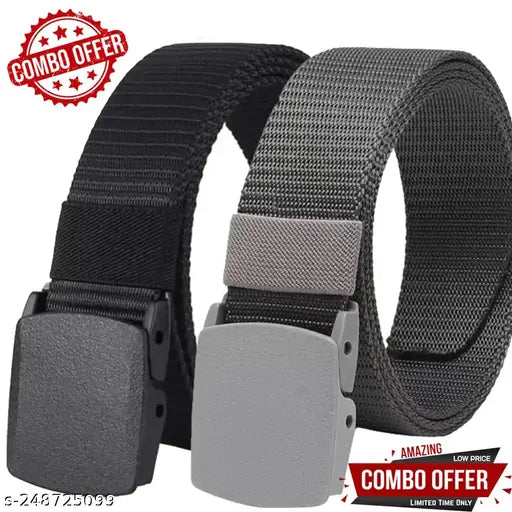 SHOPBREAK COMBO OF 2 Men Formal, Casual, Party, Evening Nylon Belts