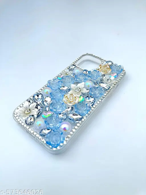 iPhone 13 New Design 3D Rose & Rhinestone Bling Case – Princess   Style Back Cover  for Girls and Woman