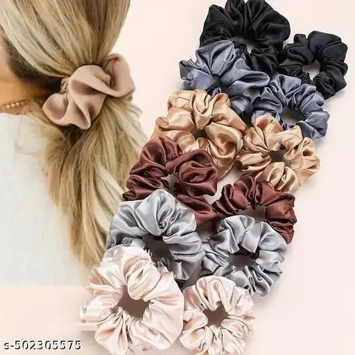 Best Quality 12 Pcs Hair Scarf Scrunchies ,Chiffon Elastic Floral Hair Bands Rubber Band,Hair Bow Ties Scarf Multicolor color Fabric thalamudi kattu/thalamudi bandham/Jada Bandlu/Muti pattaikal/hair baandukal/Kudalu byandgalu/Hair byandgalu Ideal for Wome